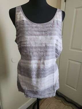 Anne Taylor LOFT Cream and Brown Striped Sleeveless Top